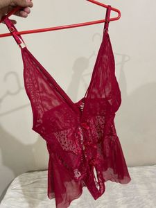 Lace Trimmed Red Teddy