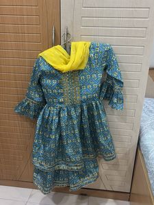 Beautiful Teal Kurta Set with Yellow Dupatta