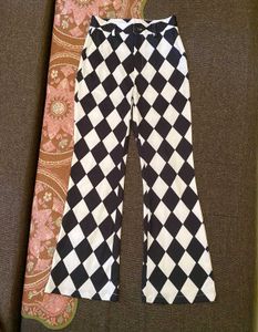 Black and White Diamond Print Flare Pants