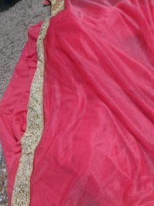 Vibrant Pink Saree with Gold Border