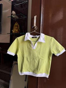 Lime Green Collered Tshirt Top
