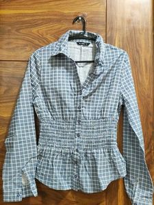 Chic Plaid Smocked Waist Blouse