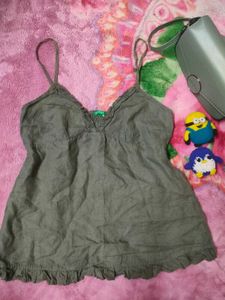 Ruffle Trim Deep Neck Cami Top💚