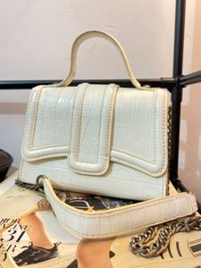 Chic White Crocodile Embossed Bag