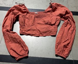 Rust Square Neck Long Sleeve Top