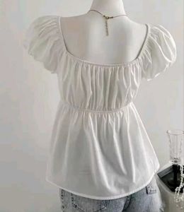 Chic White Square Neck Puff Sleeve Top