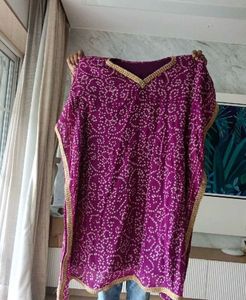 Purple Bandhani Print Kaftan Kurti