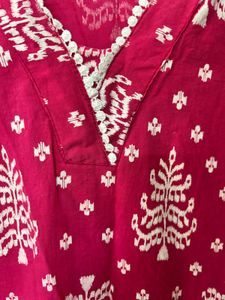 Vibrant Pink Printed Cotton Kurta
