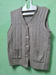 Vintage Grey Cable Knit Button Vest