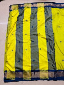 Vibrant Yellow Saree with Blue Border