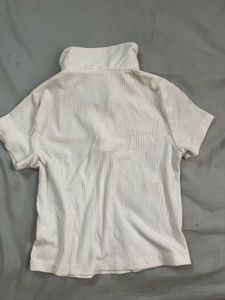 Cream Ribbed Polo T-Shirt