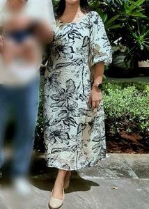 Floral Midi Dress with Puff Sleeves
