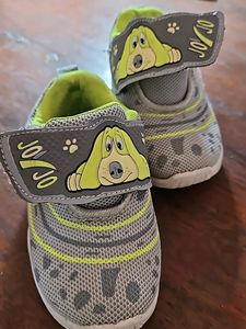Kids Grey &amp; Green Woven Design Sneakers