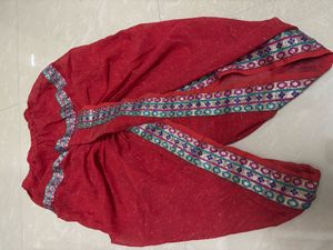 Trendy Short Red Dhoti Pants with Traditional Orna