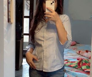 Blue &amp; White Striped Button-Up Shirt