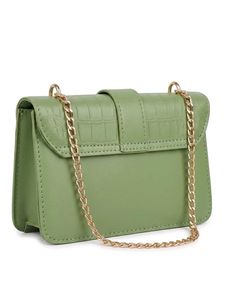 Chic Green Croc Embossed Shoulder Bag