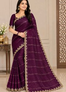 Elegant Purple Saree with Golden Border