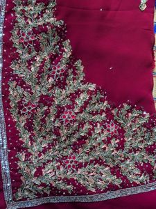 Premium Pre-Loved Maroon Embroidered Saree with st