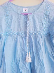 Cute Blue Tunic Top with Embroidery