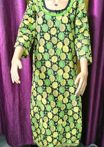 Retro Floral Print Midi Kurti
