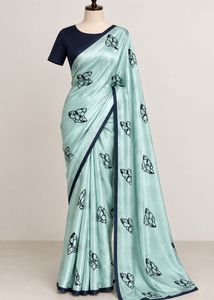 Satin Light Green Saree with Leaf Print