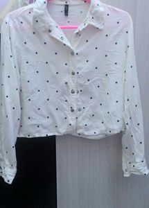 White Polka Dot Button-Up Shirt