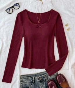 Savana Ribbed Burgundy Long Sleeve Top