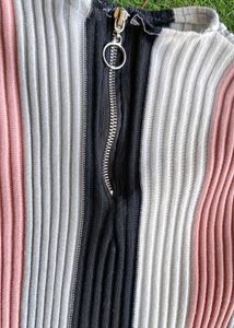 Striped Zip-Up Ribbed Sweater