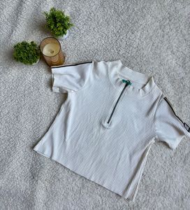 Knitted Half-Zip White Top