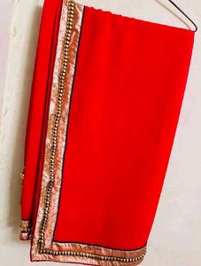 Stunning Red Saree with Embellished Border