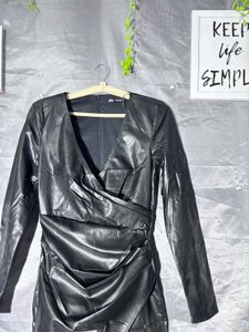 Sleek Faux Leather Wrap Dress