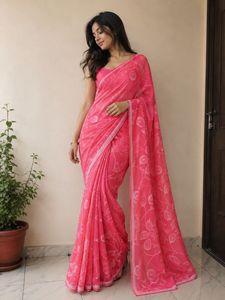Elegant Pink Floral Saree