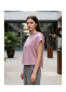 Casual Pink Sleeveless Hoodie Top
