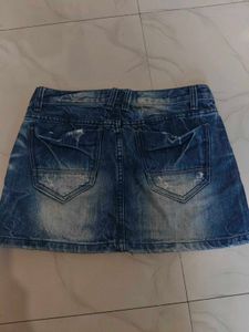 Distressed Denim Mini Skirt