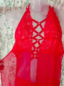 sexy Red Lace Lingerie Nightgown With Panty Set