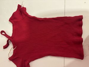Red Off-Shoulder Ribbed Knit Top