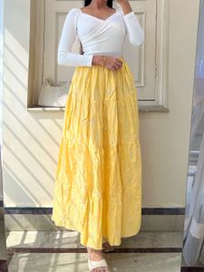 Boho Tiered Yellow Maxi Skirt