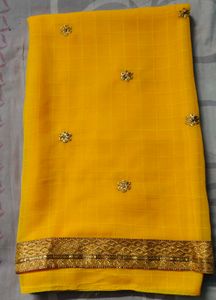 Vibrant Yellow Embroidered Saree