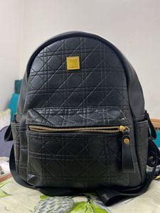 Black Faux Leather Cute Bagpack With Gold Hardware