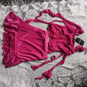 Shein coord 💞Pink Velvet Ruffle Dress