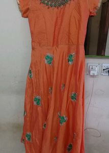 Orange Embroidered Ethnic Gown