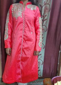 Vibrant Green Kurta with Blue Embellishments