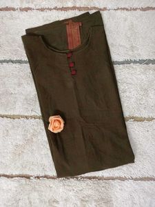 Dual Shade Handloom Cotton Kurta With Zari Border