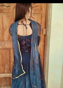 Organza Dress Dark Blue Colour With Dupatta