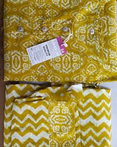 Gold Yellow Cotton Kurti with Bottom