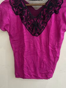 Magenta Lace Trim Top