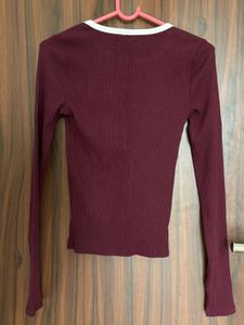 GAP Burgundy Ribbed Long Sleeve Top