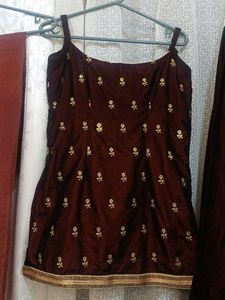 Maroon Velvet sharara set