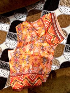 Vibrant Geometric Print Saree with blouse