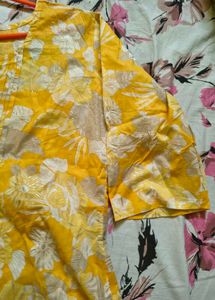 Yellow Floral Print short kurti